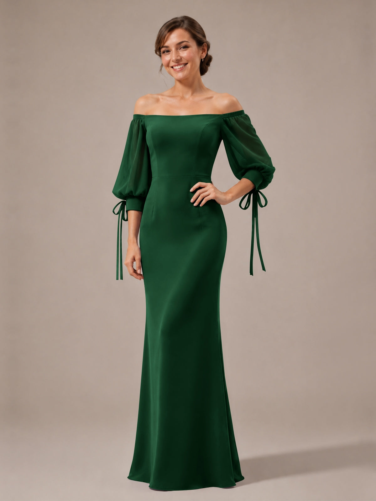 Mermaid Bridesmaid Dress with Puff Sleeves