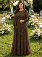 Two-Piece Lace Mother of the Bride Dress with Long Sleeves-Plus Size 