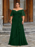 Chiffon Mother of the Bride Dress with 3D Rosette-Plus Size 