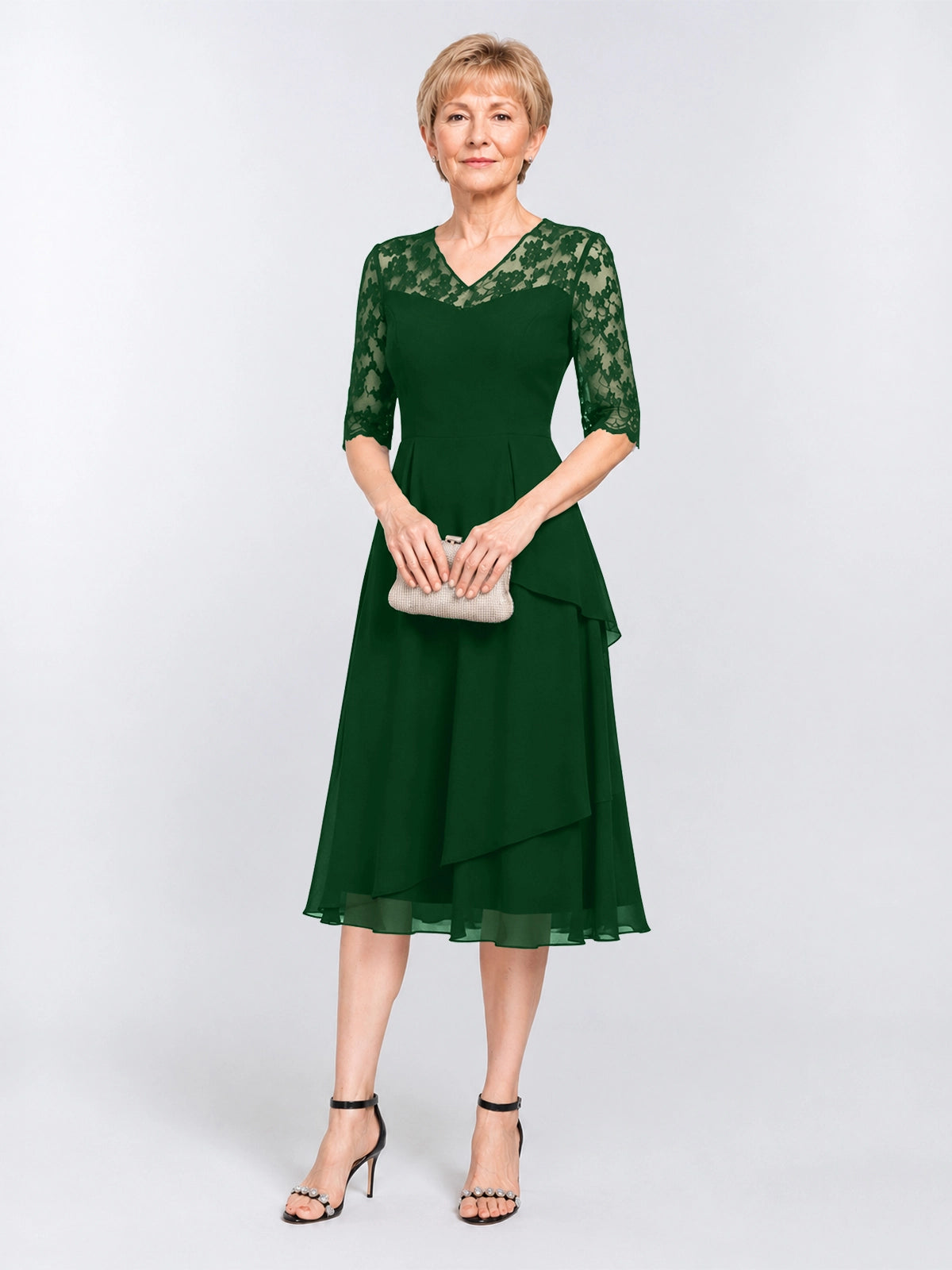 A-line Mother of the Bride Dress with Lace Sleeves 