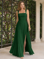 Square Neck Bridesmaid Dress with Pleated Skirt 