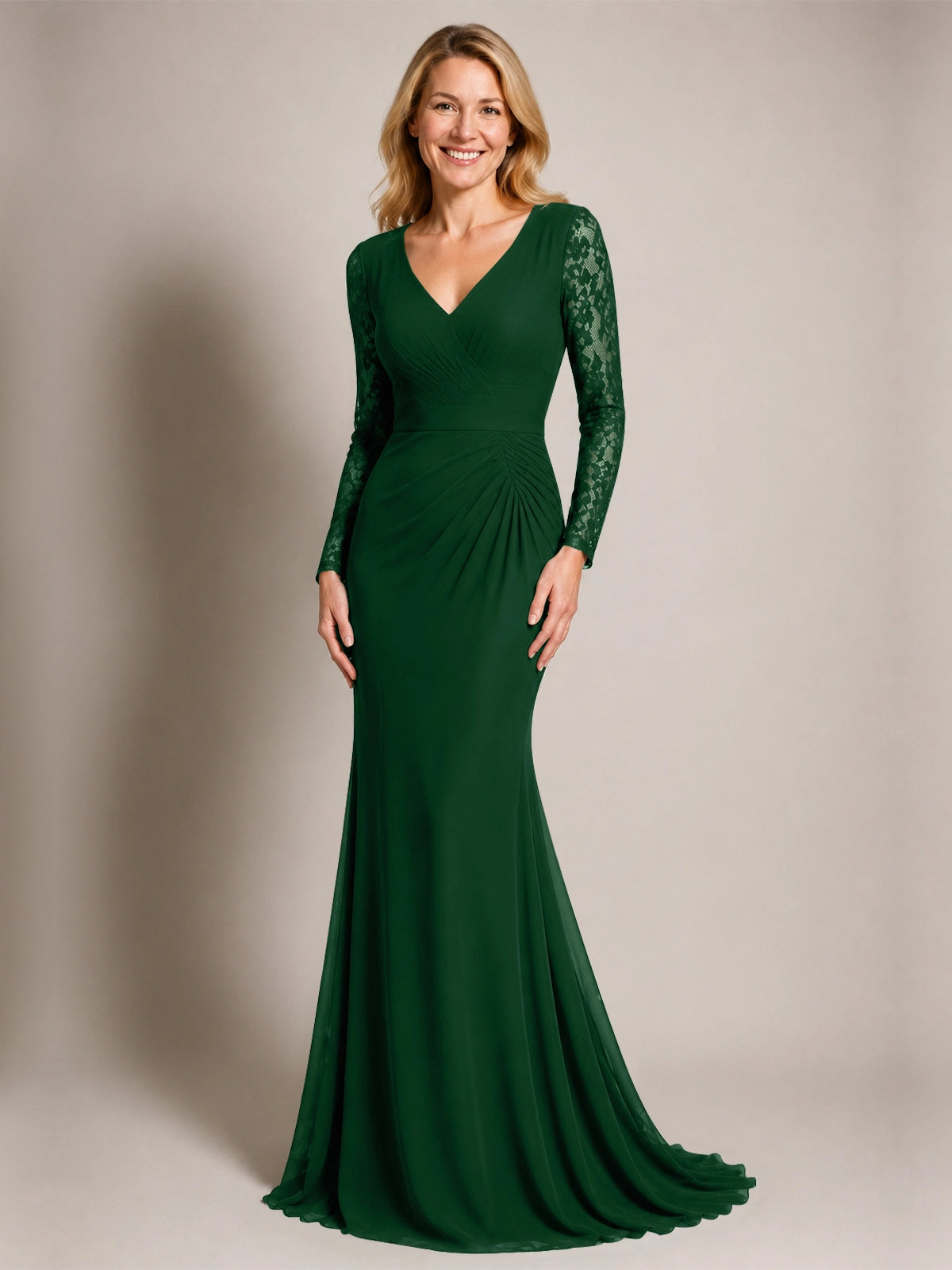 Mermaid Mother of the Bride Dress with Long Lace Sleeves 