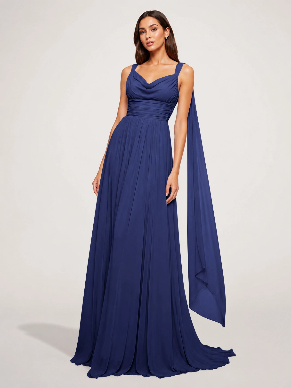 Chiffon Bridesmaid Dress with Draped Scarf 