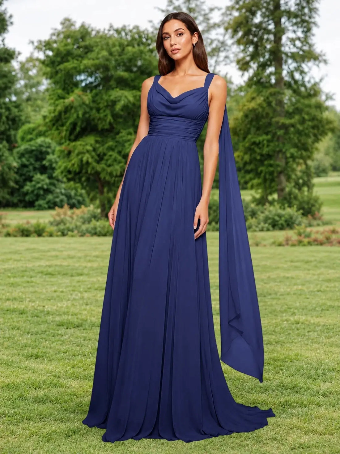 Chiffon Bridesmaid Dress with Draped Scarf 