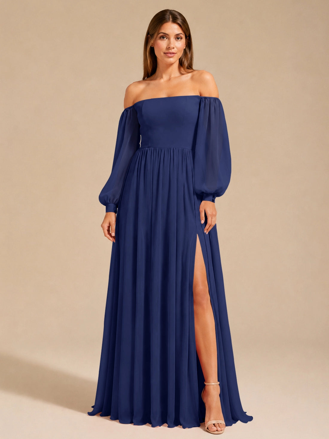 A-line Bridesmaid Dress with Long Bishop Sleeves 