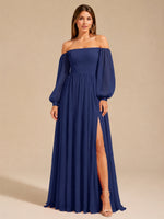 A-line Bridesmaid Dress with Long Bishop Sleeves 