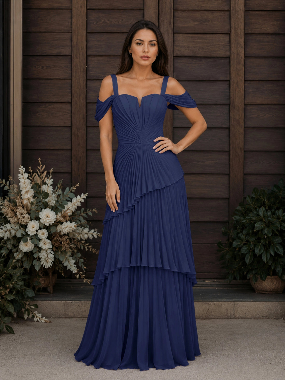 Chiffon Bridesmaid Dress with Cold-Shoulder 