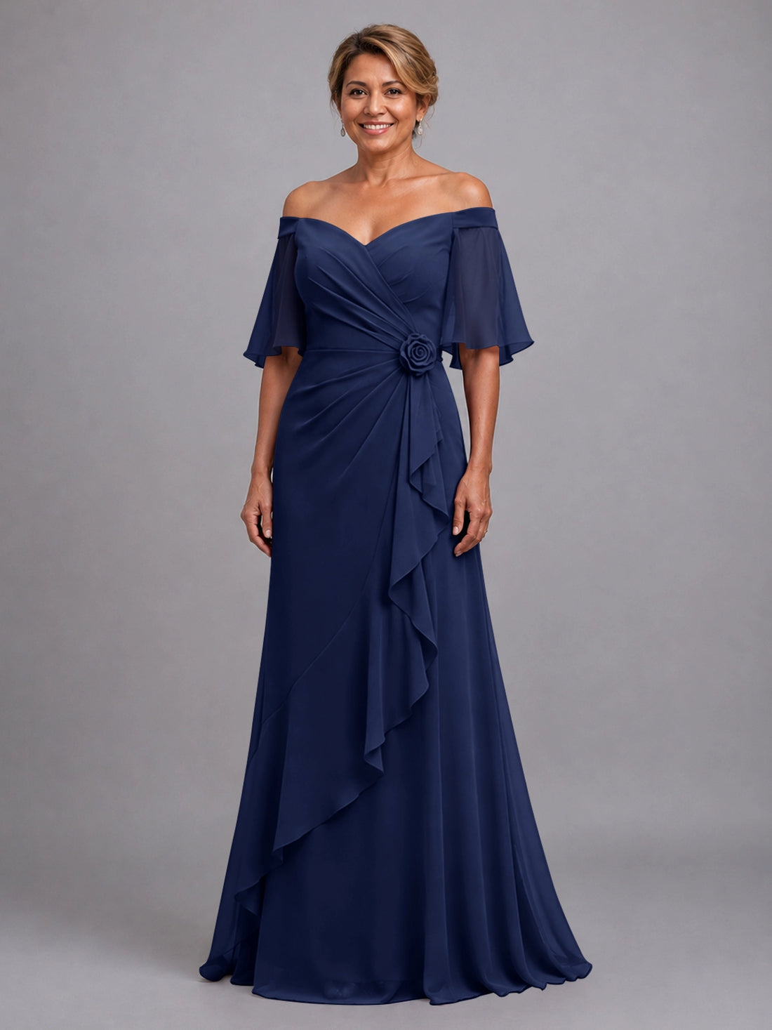 Chiffon Mother of the Bride Dress with 3D Rosette 