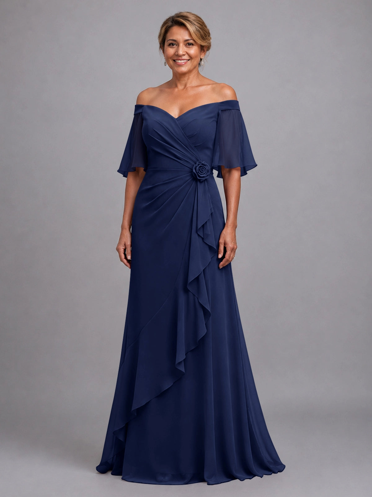 Chiffon Mother of the Bride Dress with 3D Rosette 
