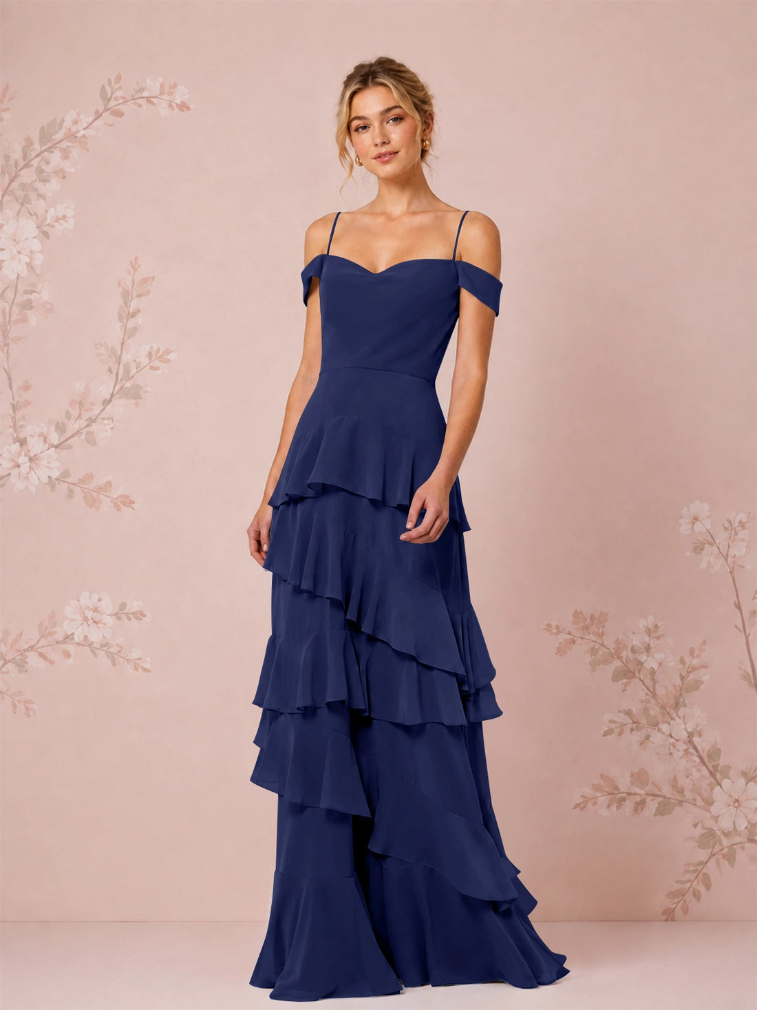 Chiffon Bridesmaid Dress with Tiered Ruffles 