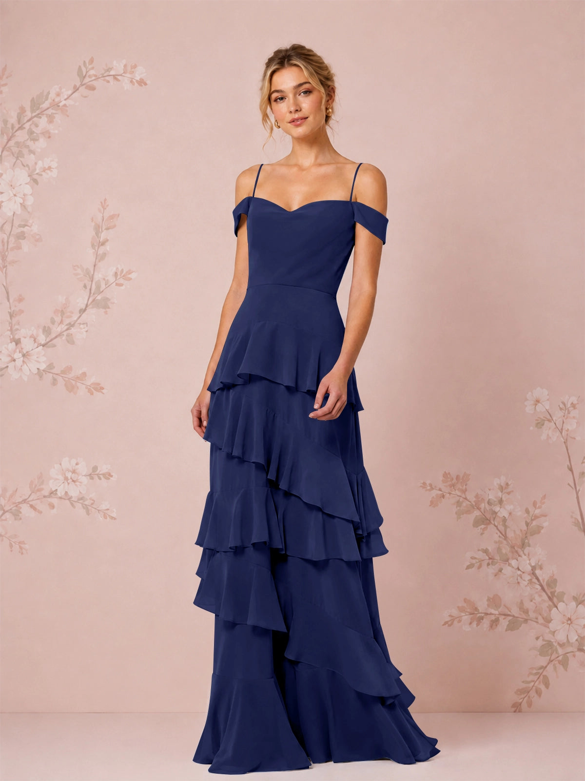 Chiffon Bridesmaid Dress with Tiered Ruffles 