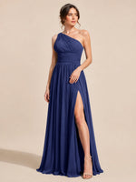 Chiffon Bridesmaid Dress with One-Shoulder Neckline 