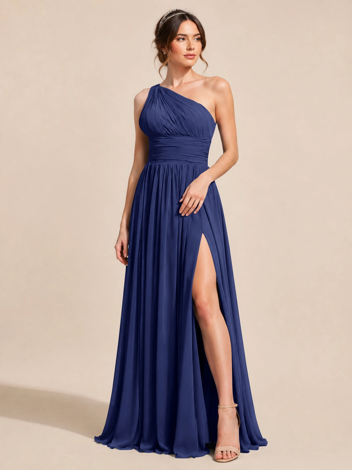 Chiffon Bridesmaid Dress with One-Shoulder Neckline 