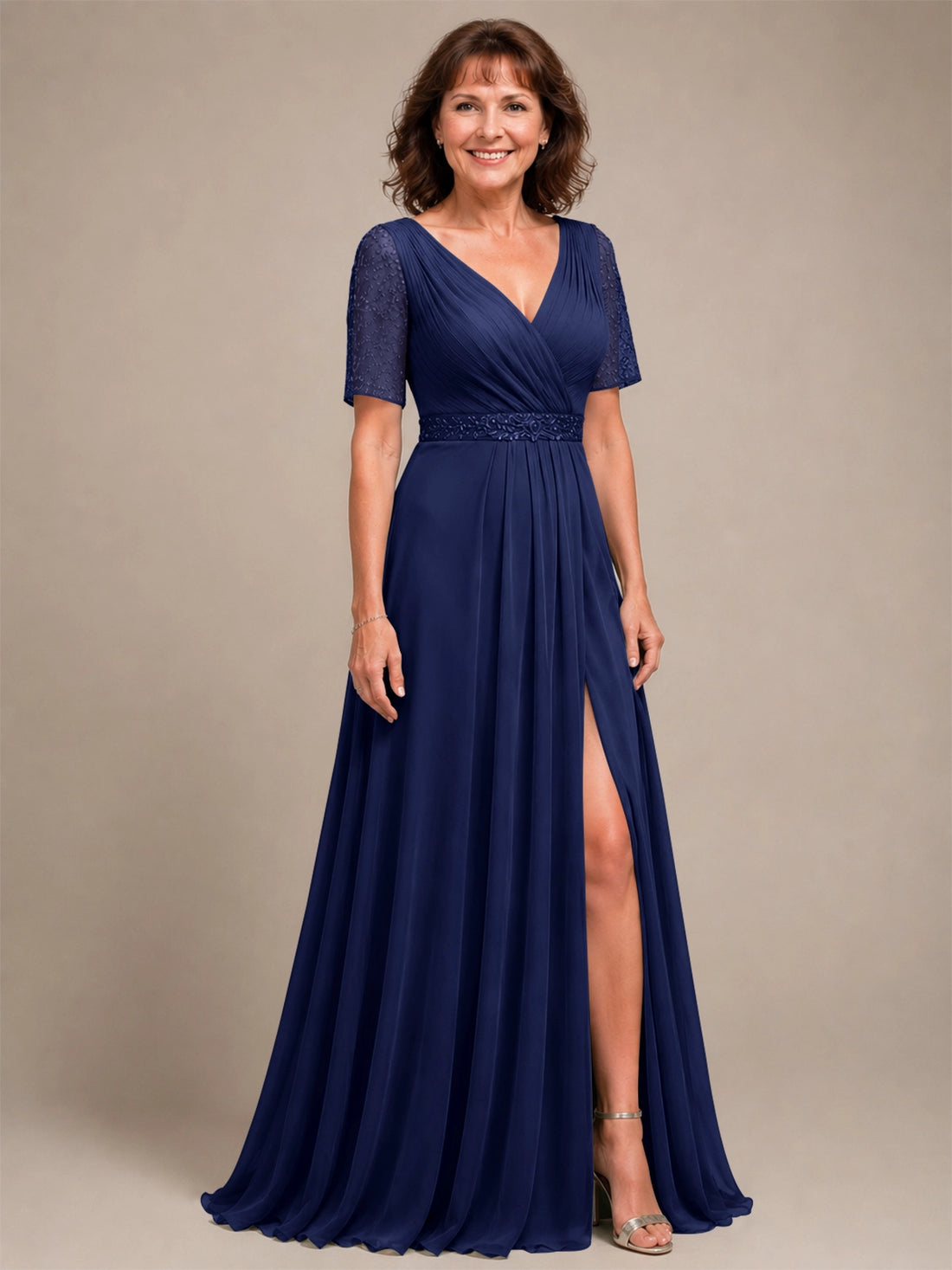 Surplice Neckline Mother of the Bride Dress with Slit 