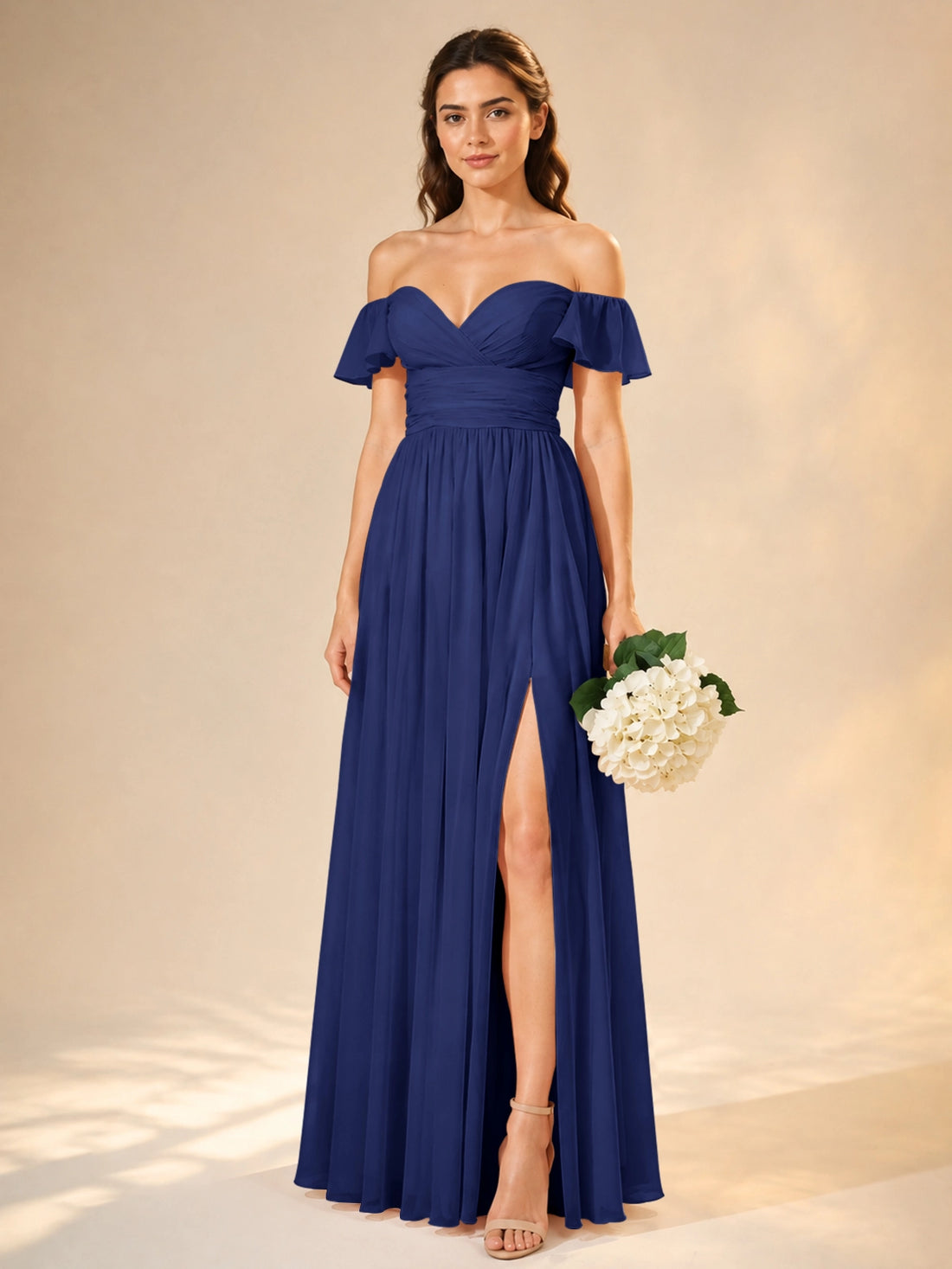Chiffon Bridesmaid Dress with Cap Sleeves 