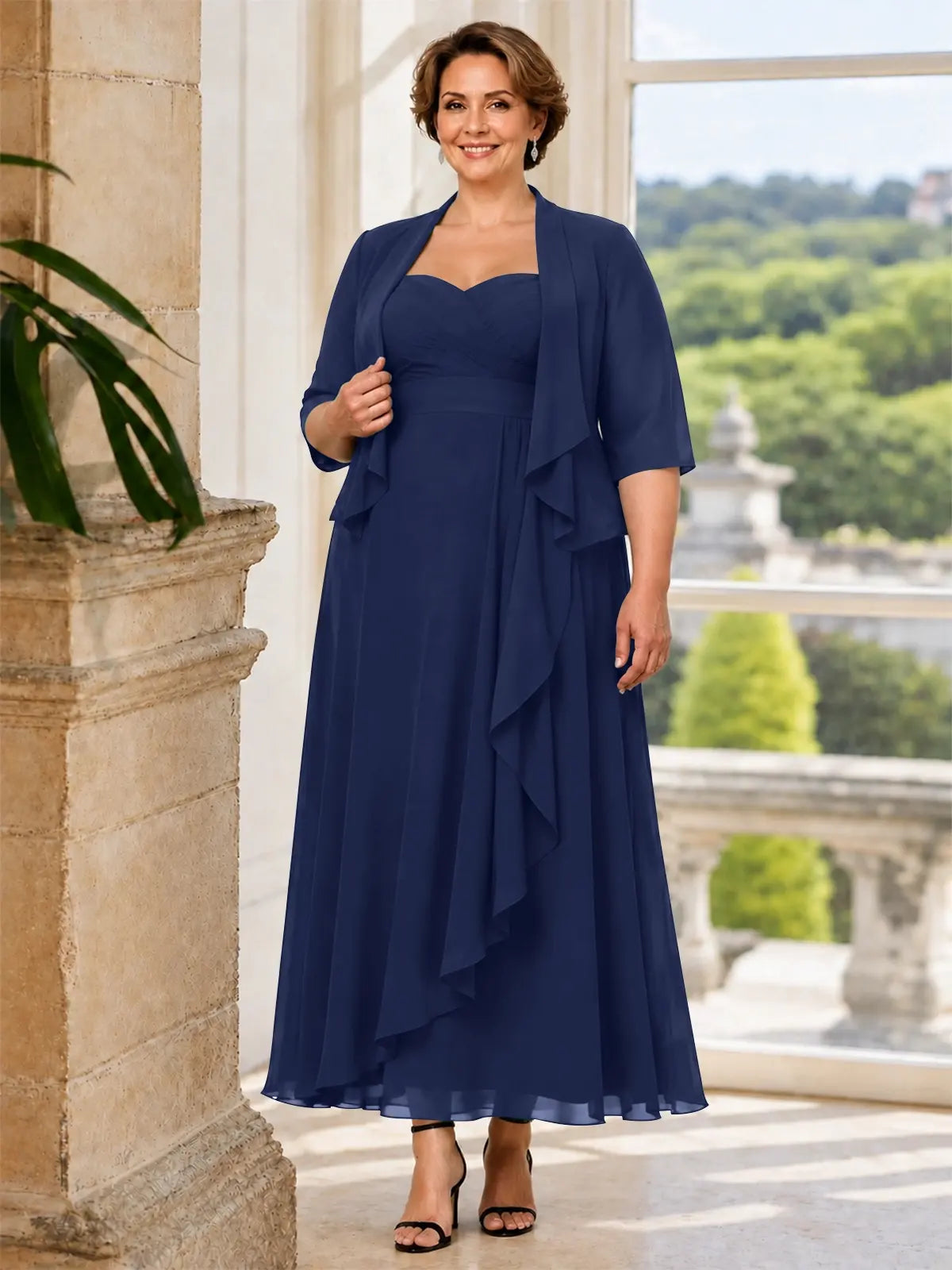Two-piece Mother of the Bride Dress with Ruffle Design-Plus Size 