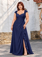 Chiffon Mother of the Bride Dress with Lace Appliques-Plus Size 