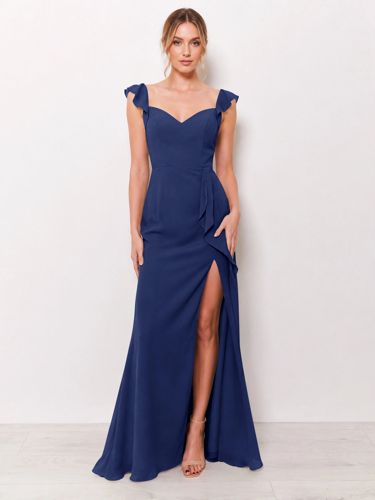 Chiffon Bridesmaid Dress with Ruffle Straps 