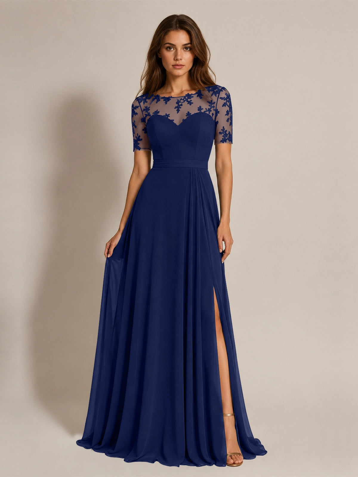 Lace Mother of the Bride Dress with Illusion Neckline 
