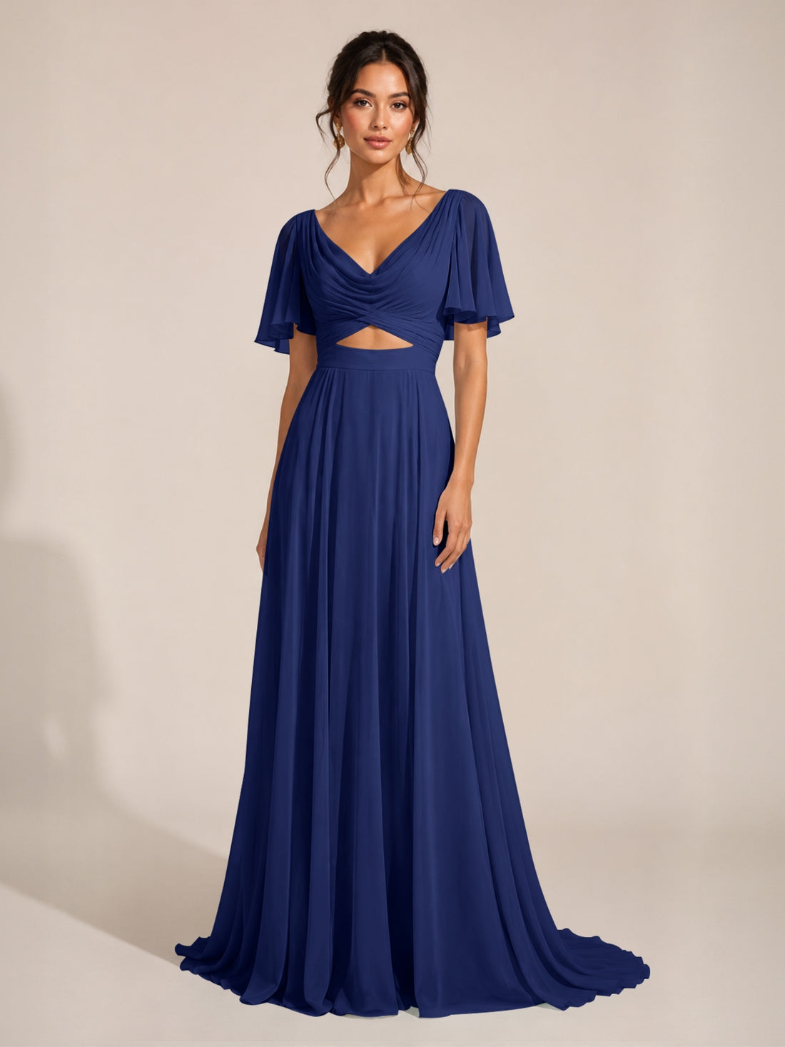 Cowl Neck Bridesmaid Dress with Cut-Out Detail