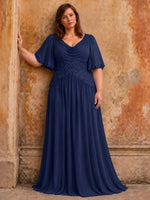 Cowl Neck Mother of the Bride Dress with Applique-Plus Size 