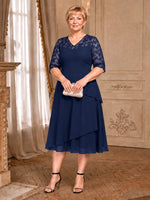 A-line Mother of the Bride Dress with Lace Sleeves-Plus Size 