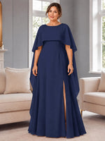 Chiffon Mother of the Bride Dress with Cape Overlay-Plus Size 