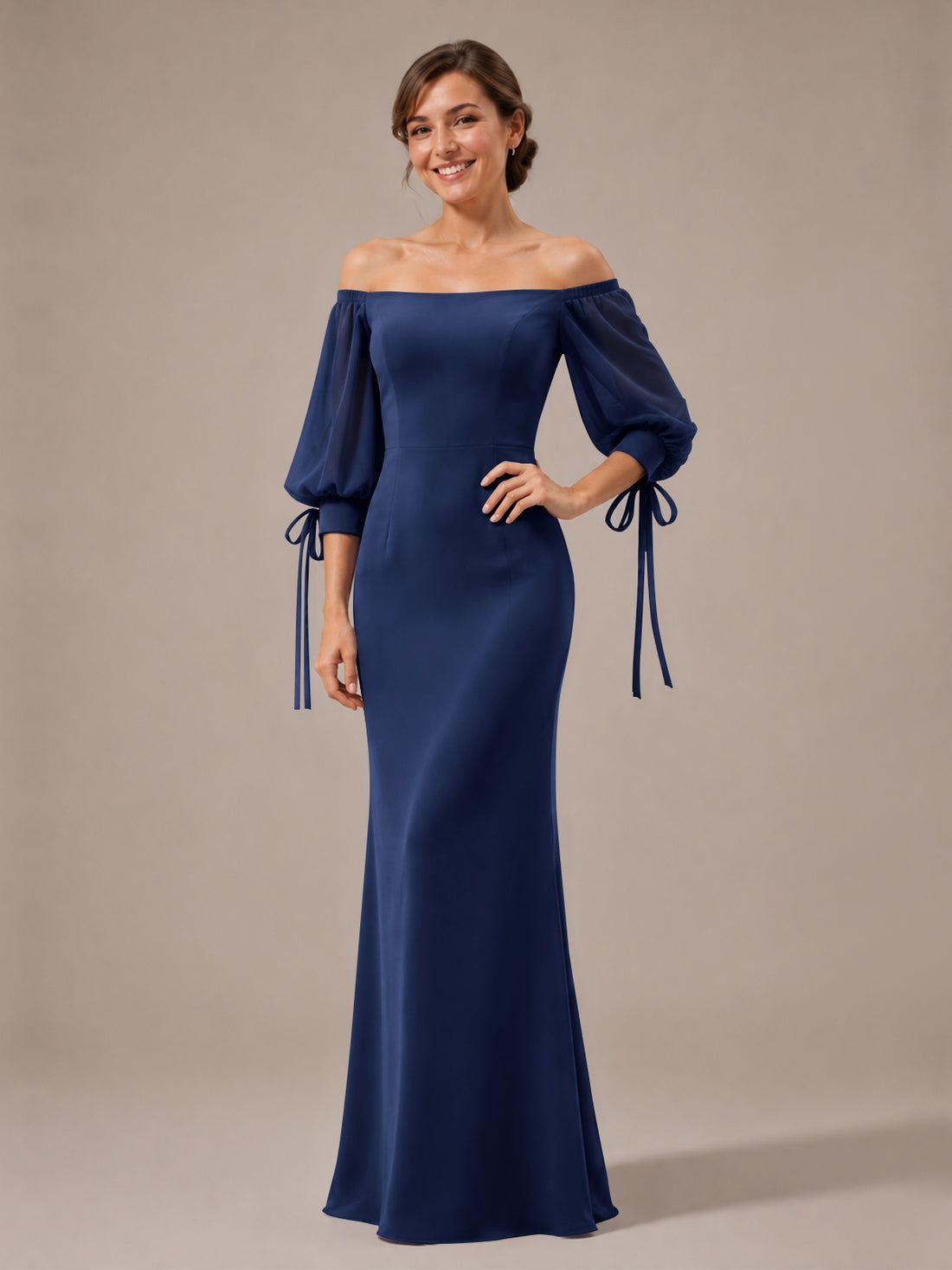 Mermaid Bridesmaid Dress with Puff Sleeves