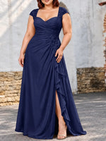 Chiffon Mother of the Bride Dress with Lace Appliques-Plus Size 
