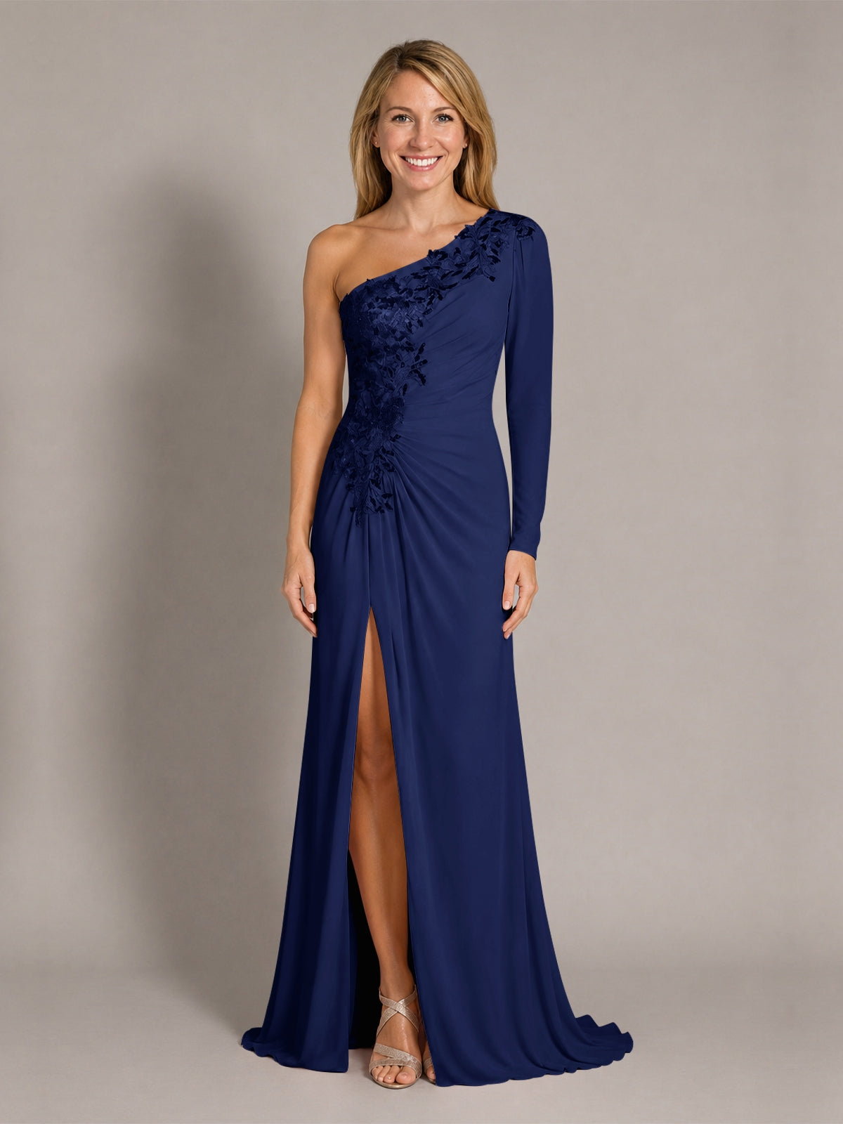 One-Shoulder Mother of the Bride Dress with Appliques