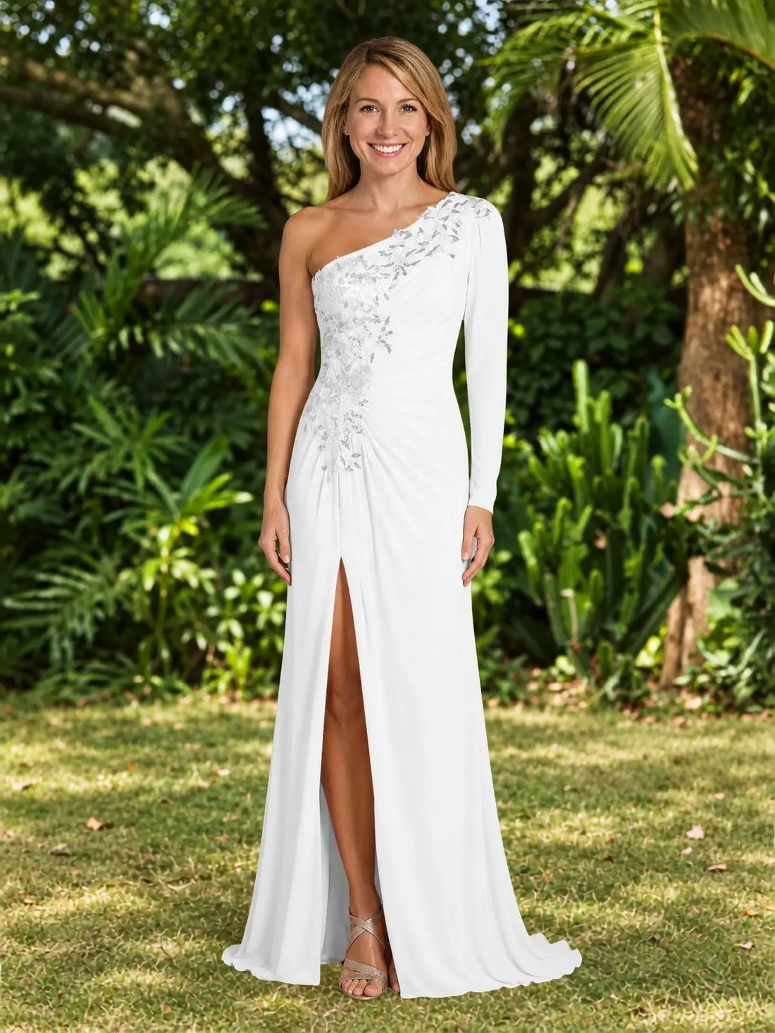 One-Shoulder Mother of the Bride Dress with Appliques