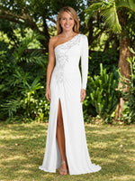 One-Shoulder Mother of the Bride Dress with Appliques