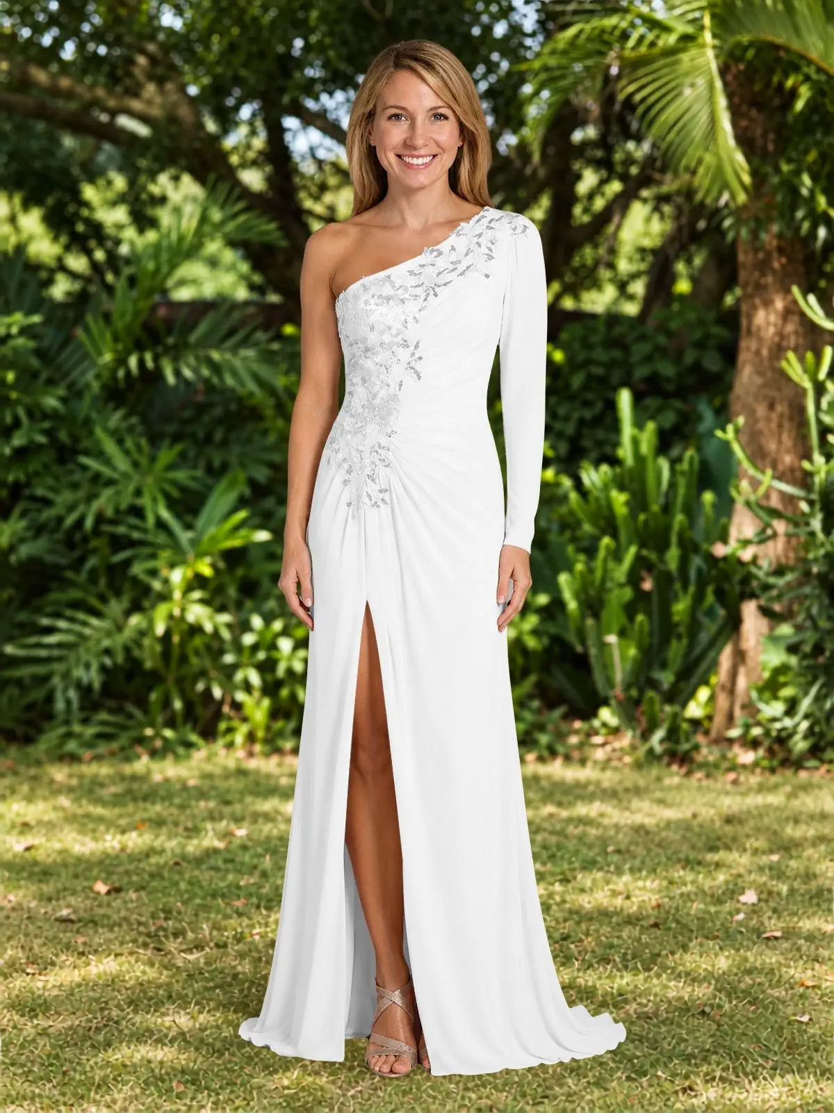 One-Shoulder Mother of the Bride Dress with Appliques