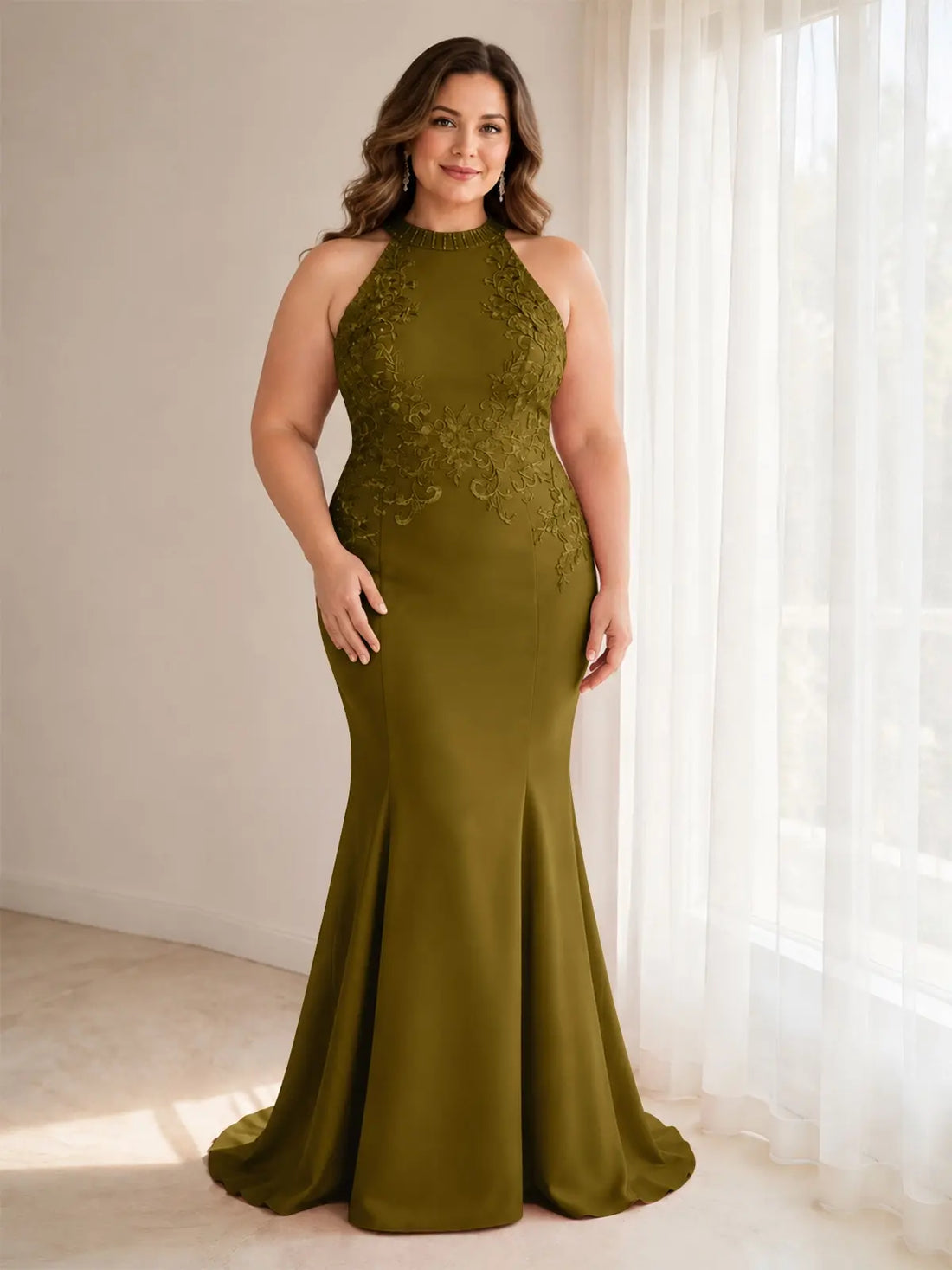 Halter Neckline Trumpet Dress-Plus Size 
