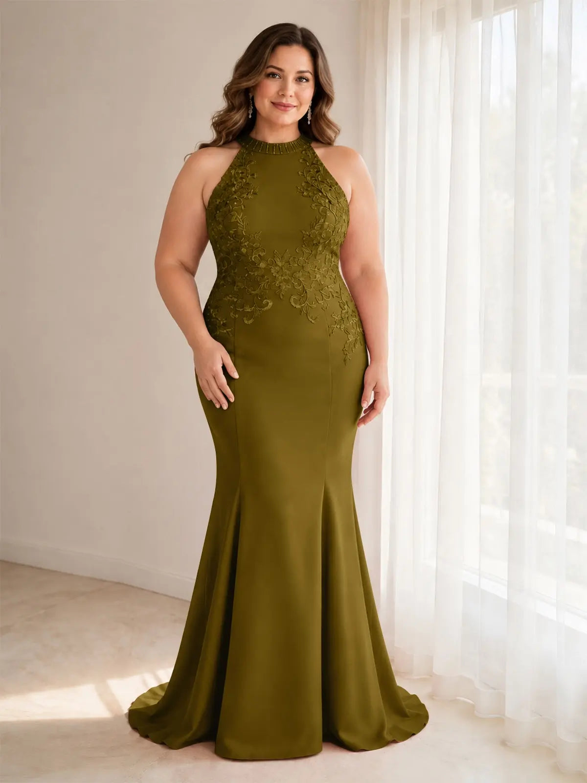 Halter Neckline Trumpet Dress-Plus Size 