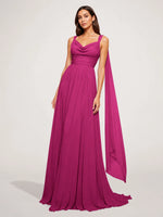 Chiffon Bridesmaid Dress with Draped Scarf 