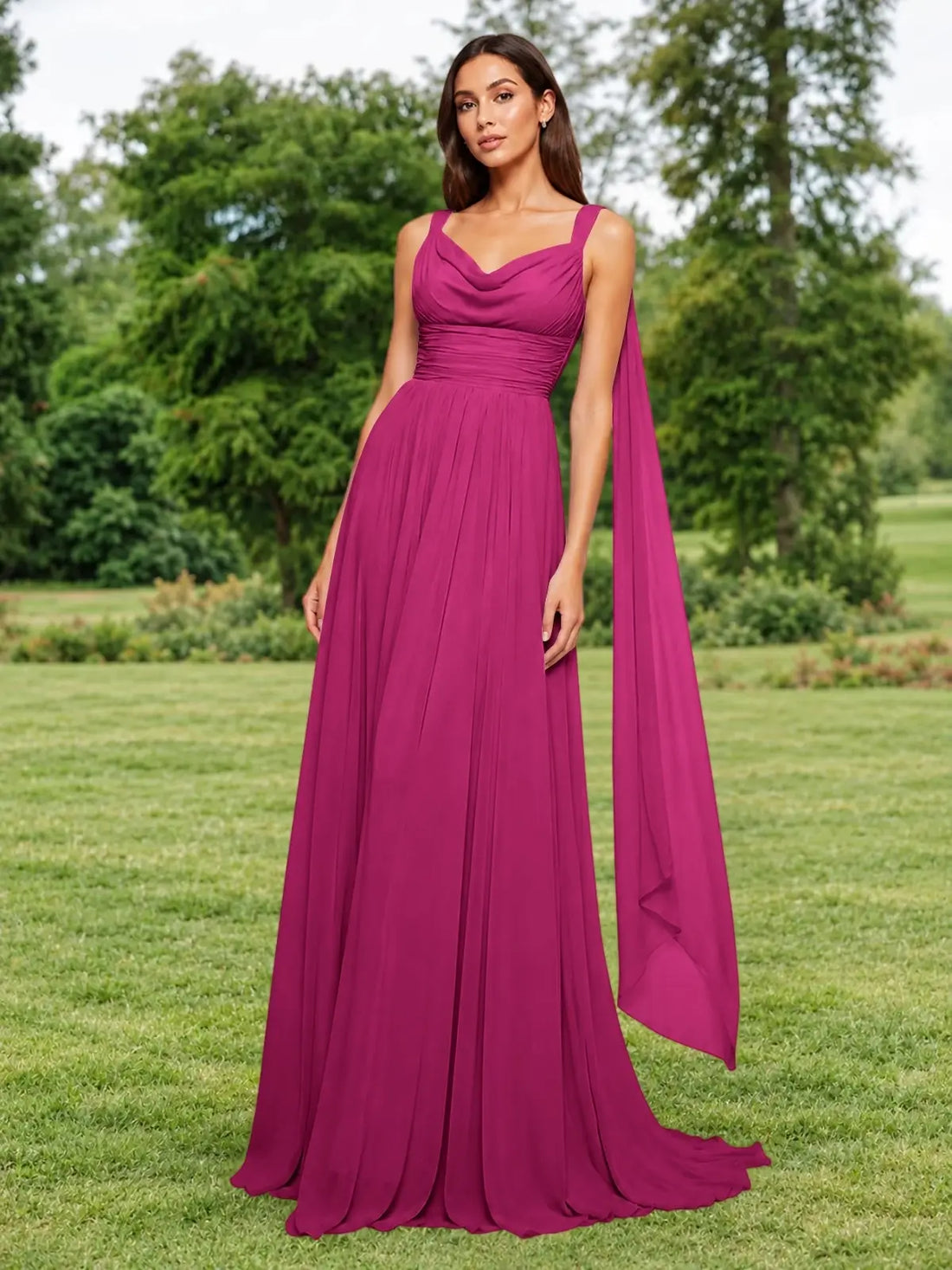 Chiffon Bridesmaid Dress with Draped Scarf 