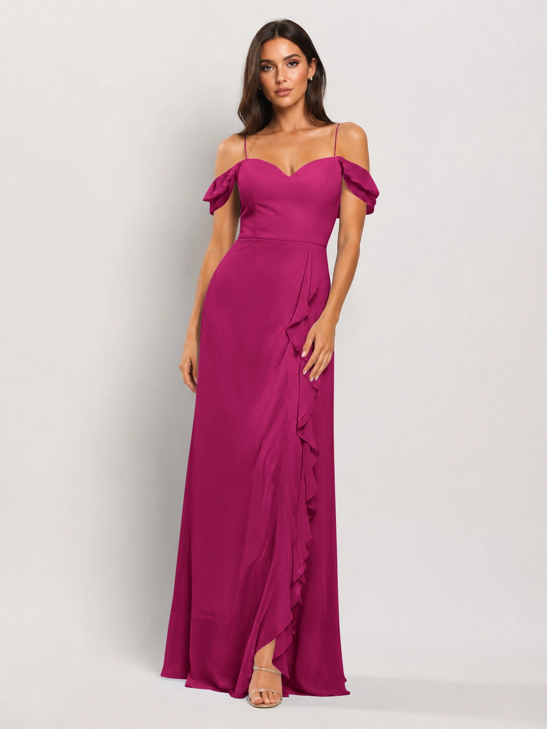 Sweetheart Neckline Bridesmaid Dress with Ruffled Details