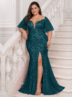 Mermaid Mother of the Bride Dress with V-neck-Plus Size 