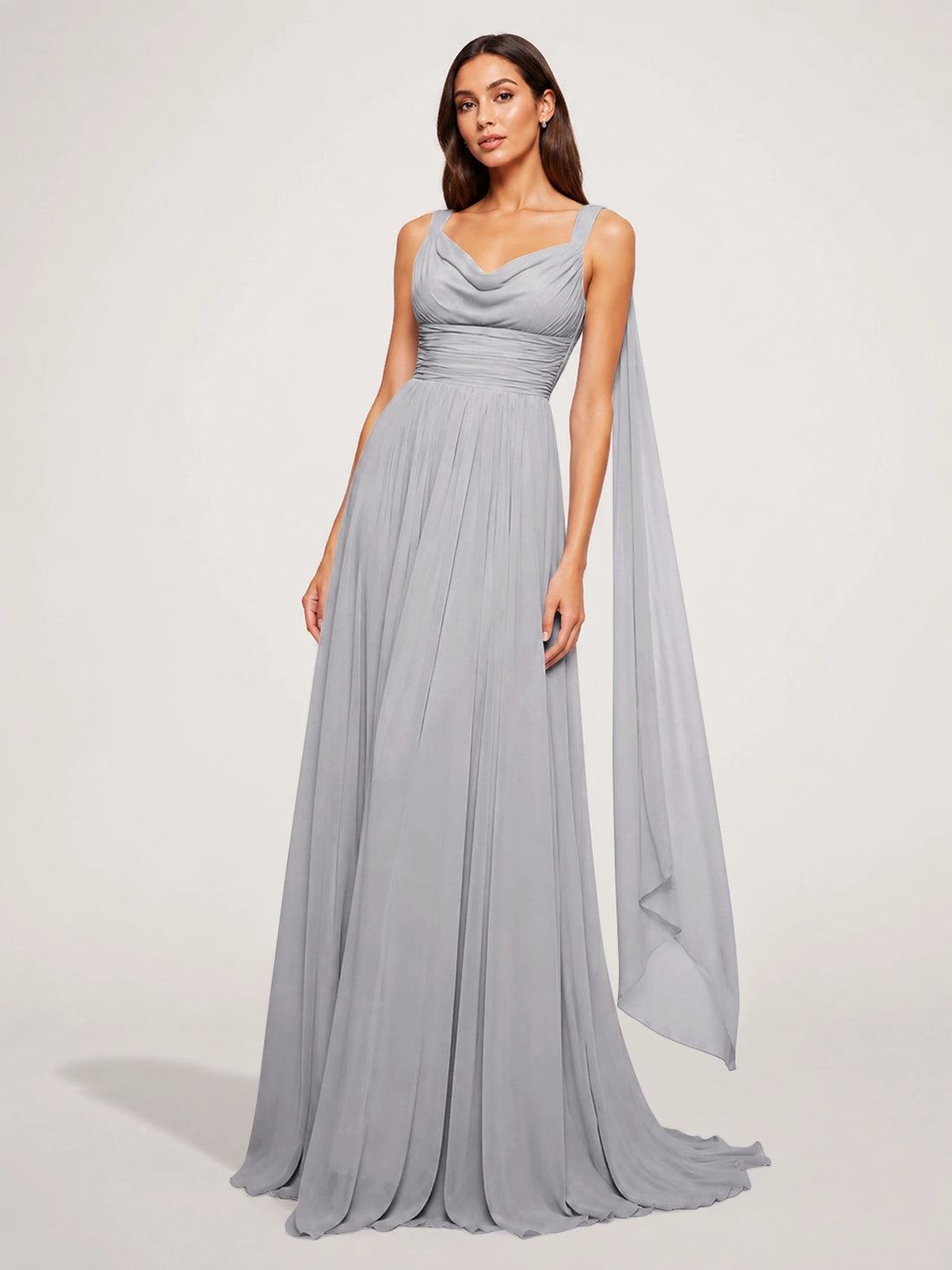 Chiffon Bridesmaid Dress with Draped Scarf 