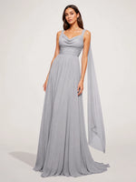 Chiffon Bridesmaid Dress with Draped Scarf 