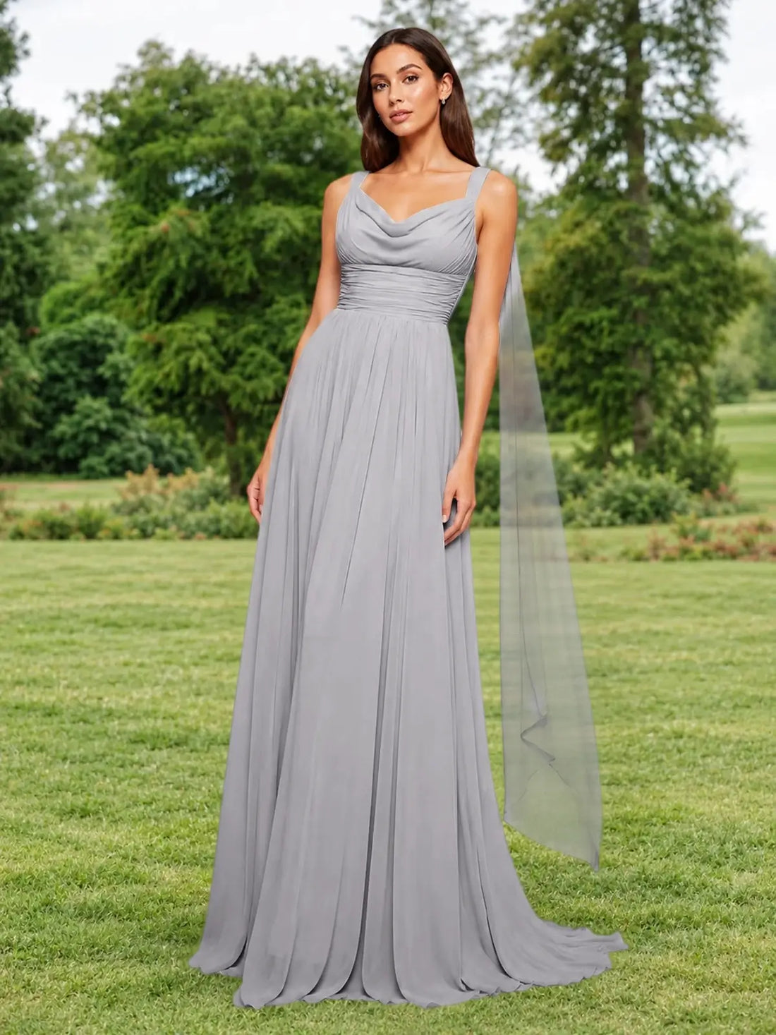 Chiffon Bridesmaid Dress with Draped Scarf 