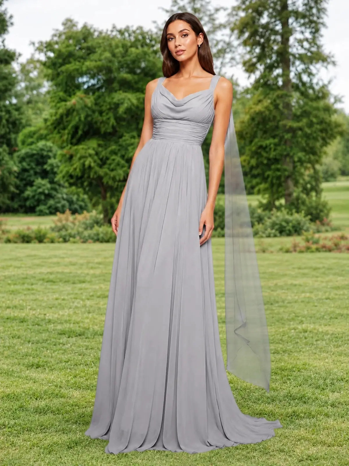 Chiffon Bridesmaid Dress with Draped Scarf 