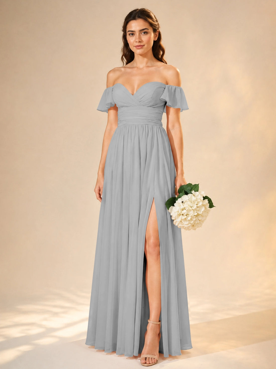 Chiffon Bridesmaid Dress with Cap Sleeves 