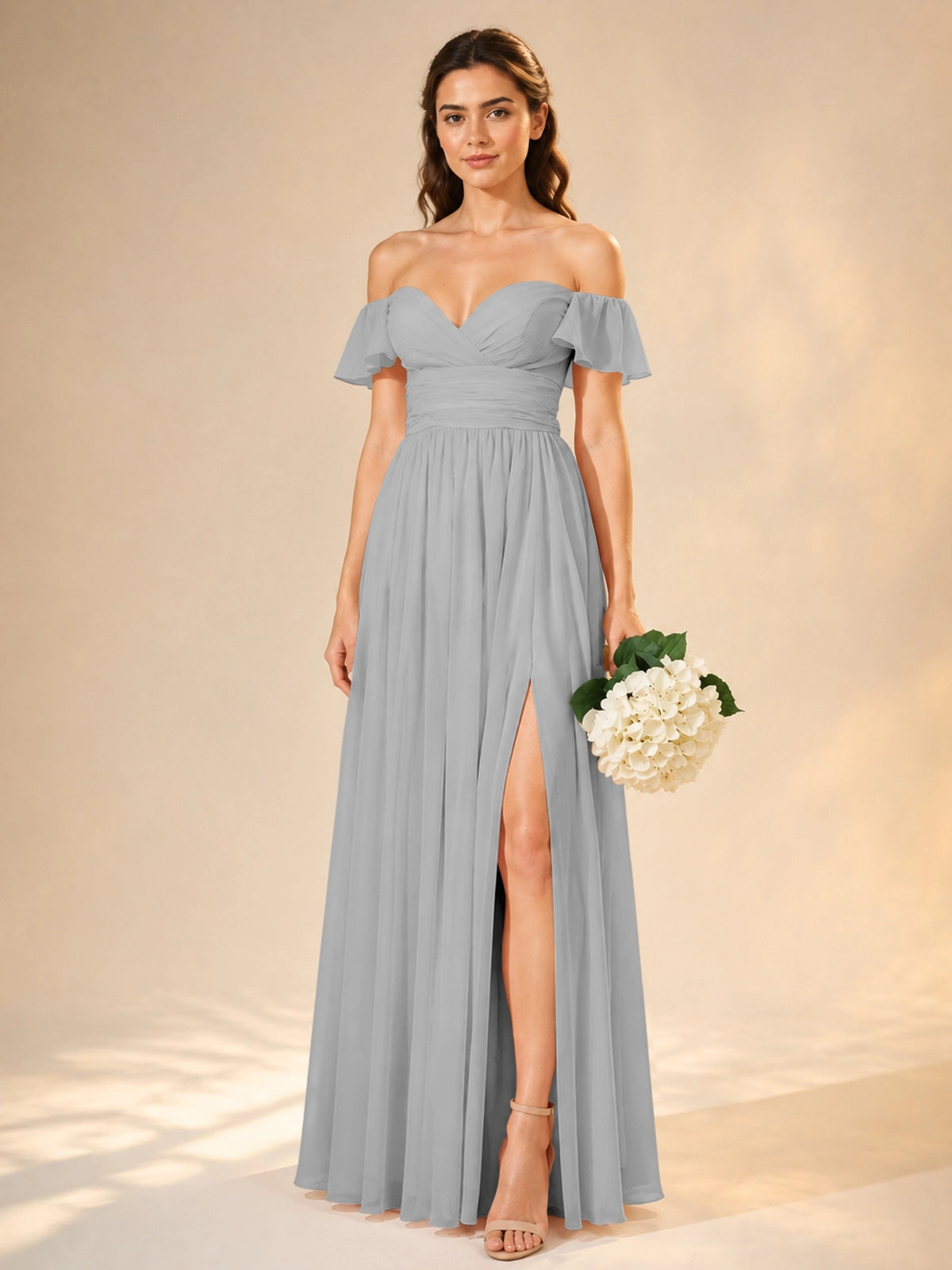 Chiffon Bridesmaid Dress with Cap Sleeves 