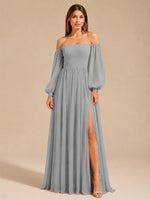 A-line Bridesmaid Dress with Long Bishop Sleeves 