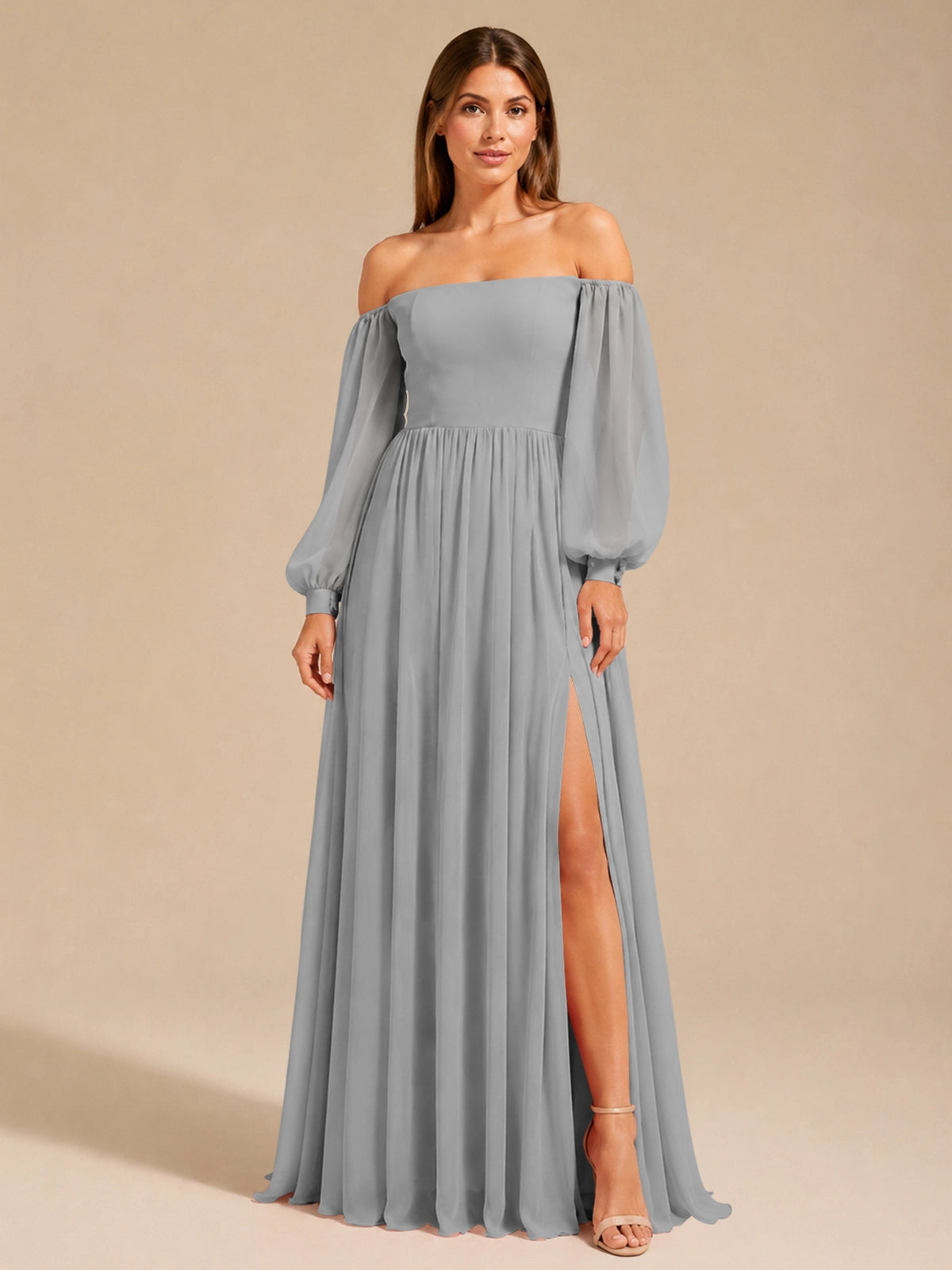 A-line Bridesmaid Dress with Long Bishop Sleeves 