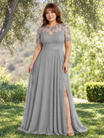 Lace Mother of the Bride Dress with Illusion Neckline-Plus Size 