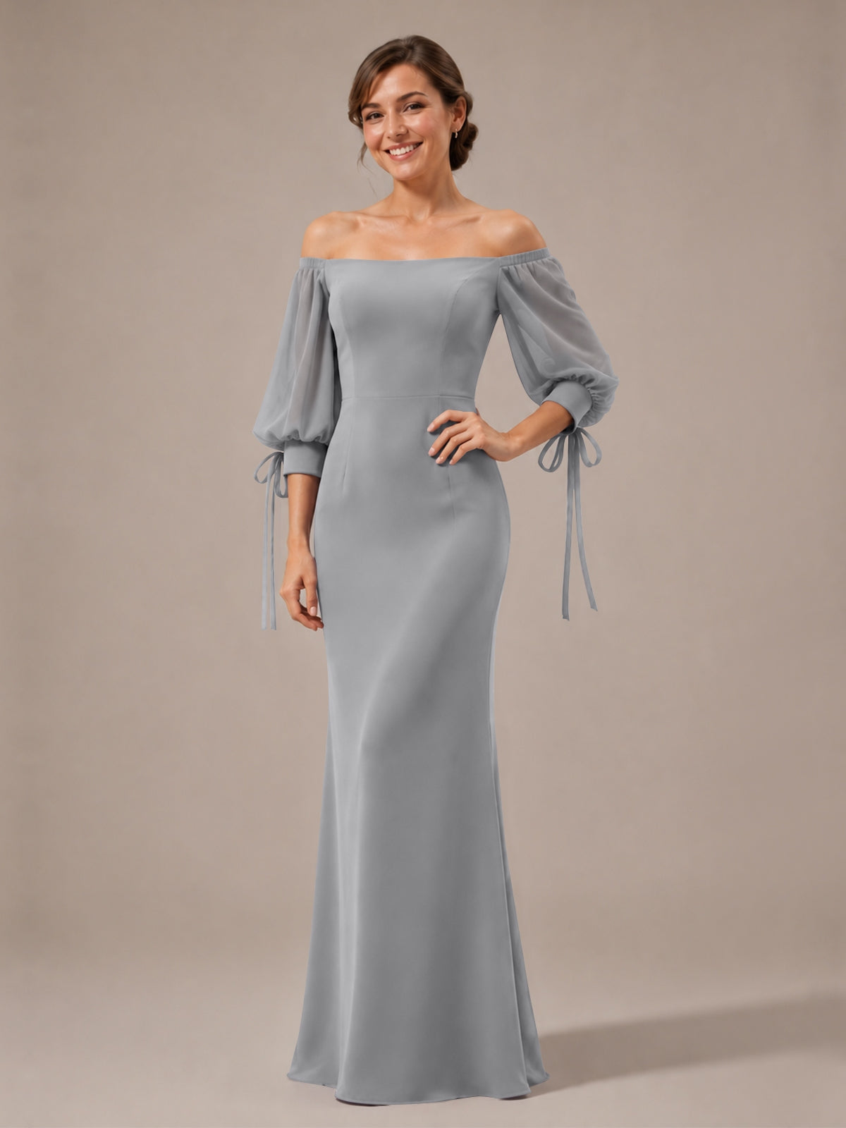 Mermaid Bridesmaid Dress with Puff Sleeves