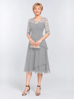 A-line Mother of the Bride Dress with Lace Sleeves 